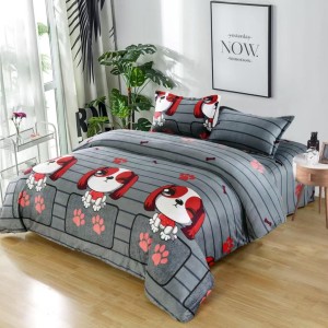 Lenjerie pentru Pat Dublu, Cocolino Premium, 4 Piese – Plușată, Groasă, și Călduroasă, Ideală pentru Iarnă –  Confort Maxim, Antișifonare, Gri, catelusi