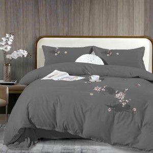 Lenjerie pat dublu, Finet All Season Deluxe cu BRODERIE, 4 piese, Gri inchis