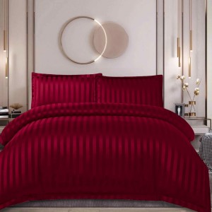 Lenjerie de Pat Dublu, HoReCa, 4 Piese din Damasc Finetat - Lux, Confort și Întreținere Ușoară, Fără Călcare, Grena