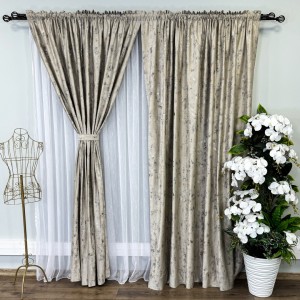 Draperie Catifea Asama cu insertii aurii, 140cm latime x 260cm înălțime, cu TIV LAT, Crem - V1