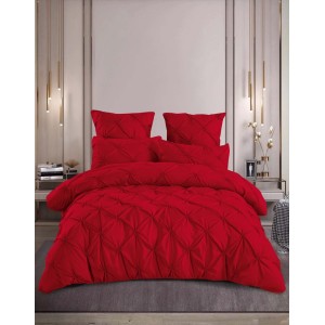 Lenjerie de Pat Premium din  Finet cu Pliuri Brodate, 6 Piese, Nesifonabilă și Durabilă, Rosu