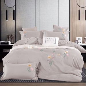 Lenjerie de Pat Dublu cu Elastic, Bumbac Satinat Deluxe, 4 Piese, Bej - Moale, Rezistentă, Ușor de Întreținut