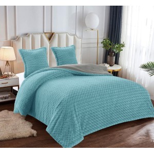 Pilota CoCoLiNo Roses cu blanita, matlasata, 200x230cm, cu fete de perna 60x60cm, Turcuaz