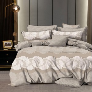 Lenjerie pat dublu,  FINET, 6 piese, Bej, floral