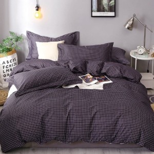 Lenjerie pat 1 PERSOANA, 4 piese, cu ELASTIC,  Gri, patratele