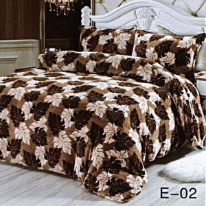 Lenjerie pentru Pat Dublu, Cocolino Premium, 4 Piese – Plușată, Groasă, și Călduroasă, Ideală pentru Iarnă –  Confort Maxim, Antișifonare, Maro, frunze