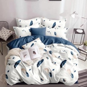 Lenjerie pat dublu, Finet Soft, cu ELASTIC, 4 PIESE, Albastru, pene