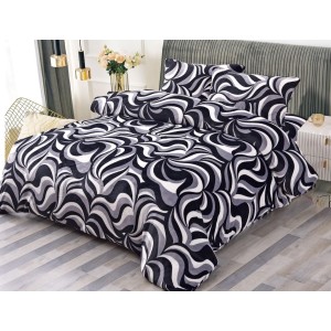 Lenjerie pat dublu, Super Pufoasa COCOLINO, 4 piese, cu ELASTIC, Alb, Negru, animal print