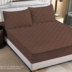 Husă Matlasată Tip Topper din Catifea 180x200cm, cu 2 Fețe de Pernă 50x70cm -  Somn Odihnitor și Susținere pentru Spate, Maro