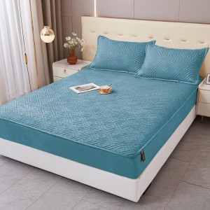 Husă Matlasată Tip Topper din Catifea 160x200cm, cu 2 Fețe de Pernă 50x70cm -  Somn Odihnitor și Susținere pentru Spate, Bleu