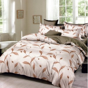 Lenjerie pat dublu,  FINET, 6 piese, Bej, flori