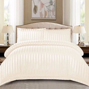 Lenjerie HoReCa, pat dublu, Damasc Finetat Deluxe cu Elastic, 4 piese, Ivoire