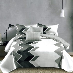 Lenjerie pat dublu,  FINET, 6 piese, Gri, zig zag