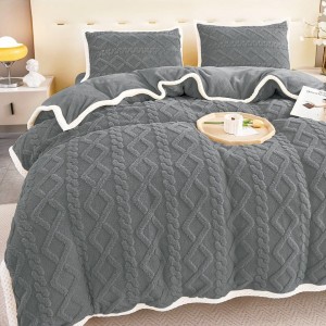 Lenjerie de Pat Cocolino Super Pufoasă cu Tricotaj în Relief – Set 4 Piese pentru Pat Dublu, Calitate Premium pentru somn odihnitor, Gri inchis