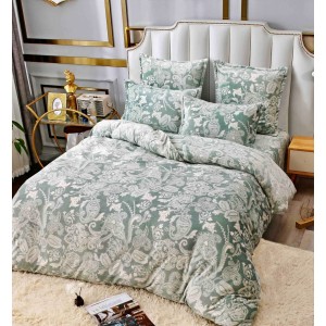 Lenjerie pat dublu, Super Pufoasa COCOLINO, 6 piese, Jojo Home, Menta, model floral