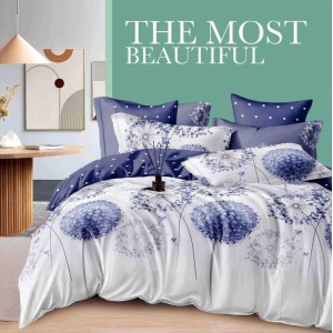 Lenjerie pat dublu,  FINET, 6 piese, Jojo Home, Albastru, papadii