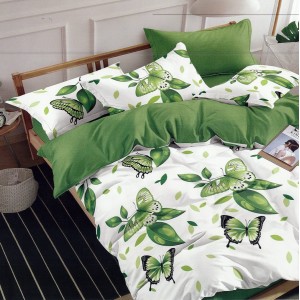 Lenjerie pat dublu, FINET, 6 piese, Verde, fluturi Lenjerie pat dublu, FINET, 6 piese, Verde, fluturi