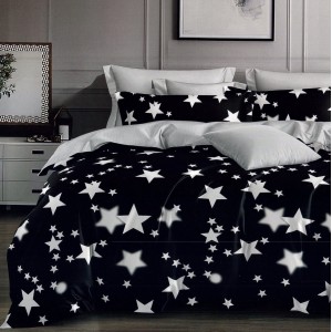 Lenjerie pat dublu,  FINET, 6 piese, Bleumarin, stelute