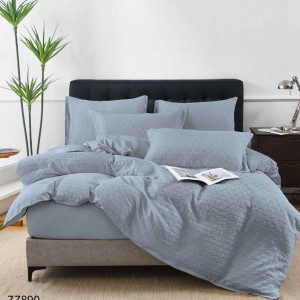 Lenjerie de Pat Dublu din Bumbac Tricotat - Set Premium 4 Piese cu Cearșaf Elastic și Imprimeu Satinat pentru Confort și Eleganță, Gri albastrui Lenjerie de Pat Dublu din Bumbac Tricotat - Set Premium 4 Piese cu Cearșaf Elastic și Imprimeu Satinat pentru Confort și Eleganță, Gri albastrui