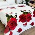 Patura pufoasa cocolino 200x230cm, 240g/mp, Alb, trandafiri rosii [3]