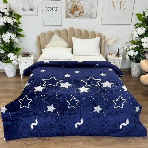 Patura pufoasa cocolino 200x230cm, 240g/mp, Bleumarin, Alb, stelute