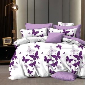 Lenjerie pat dublu,  FINET, 6 piese, Mov, fluturi