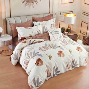 Lenjerie pat dublu,  FINET, 6 piese, Jojo Home, Bej, flori