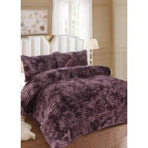 Lenjerie de Pat Dublu Premium Cocolino Teddy Bear, 4 Piese – Pluș Gofrat de Lux, Confort și Eleganță Suprema, Maro, Cenușiu degrade