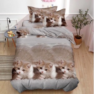 Lenjerie pat 1 PERSOANA, 3 piese, IMPRIMEU 3D Multiplicat, Microfibra, Bej, pisicute Lenjerie pat 1 PERSOANA, 3 piese, IMPRIMEU 3D Multiplicat, Microfibra, Bej, pisicute