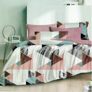 Lenjerie pat dublu,  FINET, 6 piese, Gri-Roz, forme geometrice