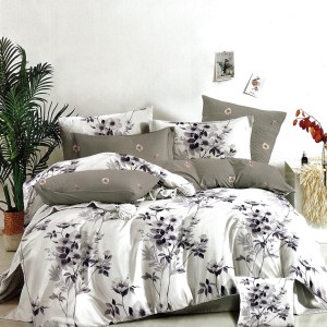 Lenjerie pat dublu,  FINET, 6 piese, Gri, flori