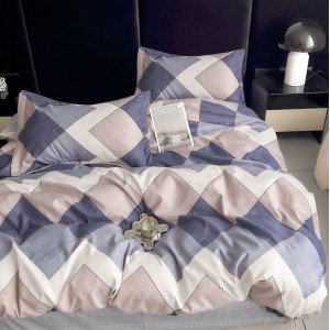 Lenjerie pat 1 PERSOANA, FINET, 4 piese, Bej-Albastru, abstract