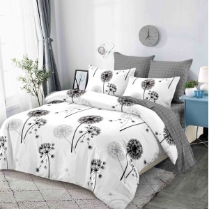 Lenjerie pat dublu,  FINET, cu elastic, 6 piese, Gri, papadii