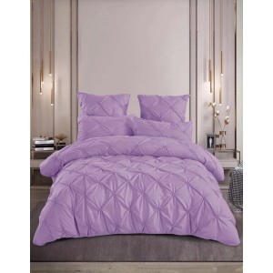 Lenjerie de Pat Premium din  Finet cu Pliuri Brodate, 6 Piese, Nesifonabilă și Durabilă, Lila Lavanda