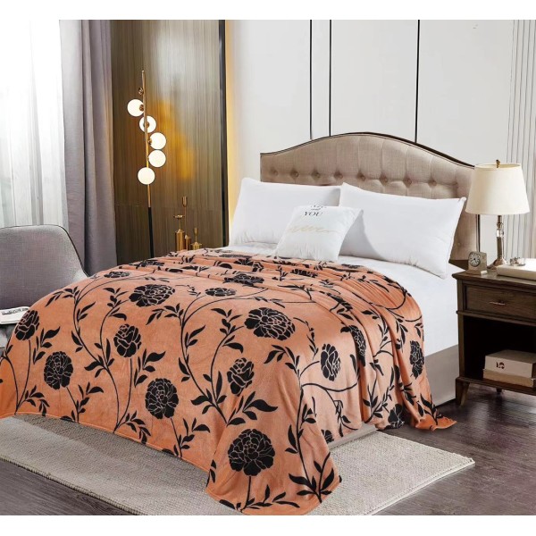 Patura pufoasa cocolino 200x230cm, 240g/mp, Mustar, flori [1]