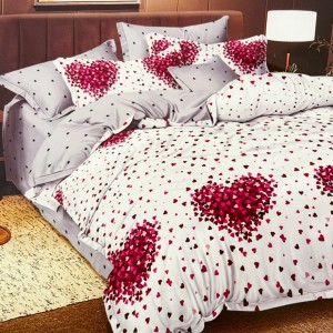 Lenjerie pat dublu,  FINET, 6 piese, Alb, Roz, inimioare