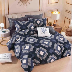 Lenjerie pat dublu,  FINET, 6 piese, cu ELASTIC, Jojo Home, Bleumarin, forme geometrice