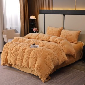 Lenjerie de Pat Dublu, Cocolino Ultra Pufoasă, 4 piese, cu Fluturi 3D – Somn Regal în Confort Absolut, Bej, fluturi