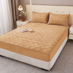 Husă Matlasată Tip Topper din Catifea 180x200cm, cu 2 Fețe de Pernă 50x70cm -  Somn Odihnitor și Susținere pentru Spate, Bej