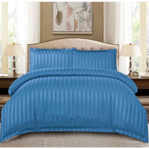 Lenjerie HoReCa, pat dublu, Damasc Finetat Deluxe cu Elastic, 4 piese, Albastru