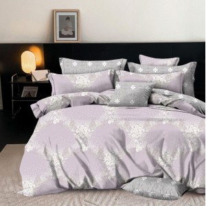 Lenjerie pat dublu,  FINET, 6 piese, Lila, flori