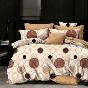 Lenjerie pat dublu,  FINET, 6 piese, Maro, cercuri