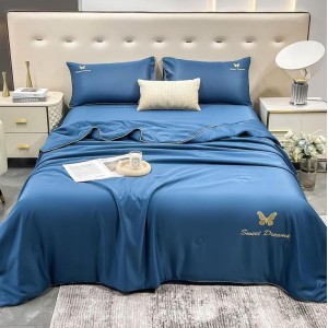 Set luxury cu PILOTA de VARA, din MATASE SATINATA, 4 piese, Albastru Set luxury cu PILOTA de VARA, din MATASE SATINATA, 4 piese, Albastru