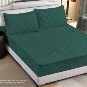 Husă Matlasată Tip Topper din Catifea 180x200cm, cu 2 Fețe de Pernă 50x70cm -  Somn Odihnitor și Susținere pentru Spate, Verde smarald