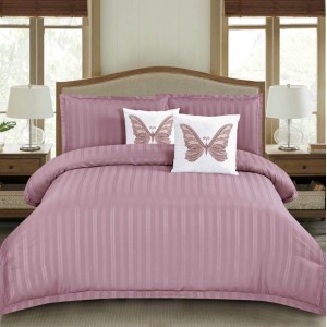 Lenjerie HoReCa, pat dublu, Damasc Satinat Deluxe cu Elastic, 6 piese, IDENTICA CU POZA, Roz pudra