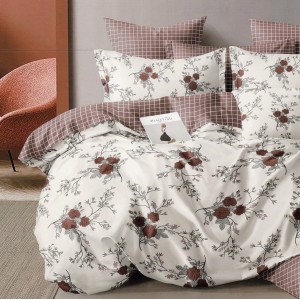 Lenjerie pat dublu,  FINET, 6 piese, Maroniu, flori