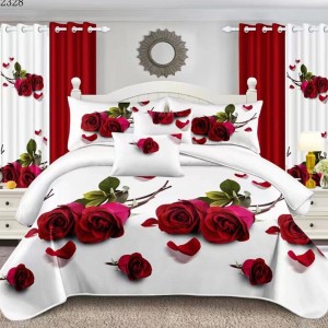 Lenjerie pentru Pat Dublu, Cocolino Premium, 4 Piese – Plușată, Groasă, și Călduroasă, Ideală pentru Iarnă –  Confort Maxim, Antișifonare, Alb, Rosu, trandafiri