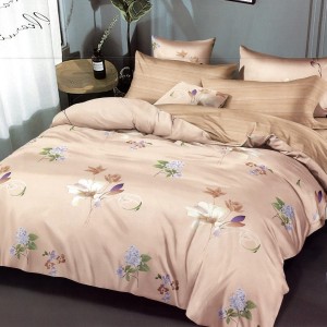 Lenjerie pat dublu,  FINET, 6 piese, Bej, flori