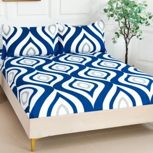 Cearsaf cu elastic, Bumbac Satinat, 160/180x200cm, 2 fete de perne 50x70cm, Albastru, abstract