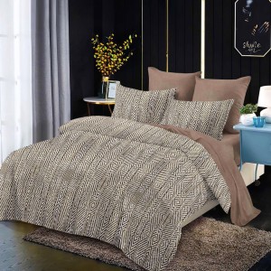 Lenjerie Pat Dublu,  FINET, 6 piese, Alb, Maro, Model Egiptean